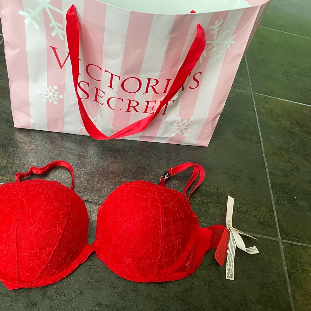 Victoria's Secret Bra 34DD Red Lace Push-Up Bra NEW WITH TAGS